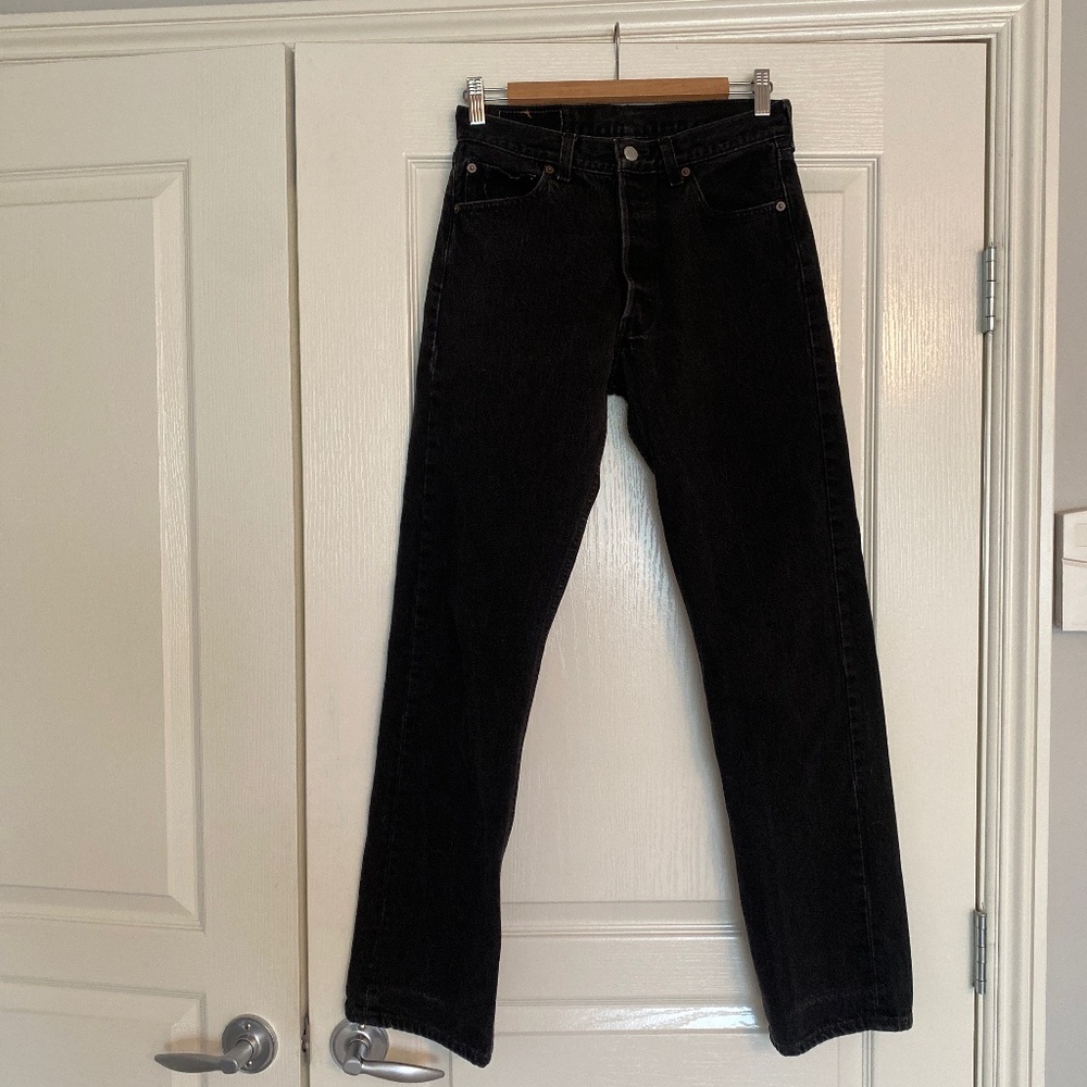 Levi’s 501  button fly black jeans marked waist 30 length 32 (28x32)